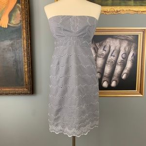 Y2K Vintage J. Crew Gray Strapless Bodice Cotton Dress